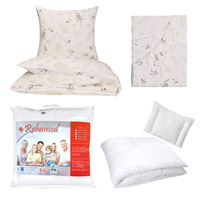 Zestaw pościeli 100x160 + 40x60 + prześcieradło we wzorze 80x160 | 102tra | kremowo beżowa | listki gałązki trawy