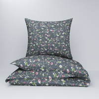 Pościel flanela 160x200 + poszewki na poduszkę 70x80 + 40x40 | 121grf | szara | bluszcz powoje