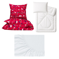 Zestaw pościeli  100x160 + 40x60 + prześcieradło jersey 80x160 | 327red | czerwona | wzór świąteczny renifery