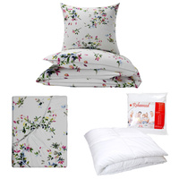 Zestaw pościeli  100x160 + 40x60 + prześcieradło we wzorze 80x160 | 122kol | biała | liście