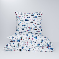 Pościel dla dziecka bawełniana 140x160 + poszewka na poduszkę 50x60 | 404blu | niebieska | koparki