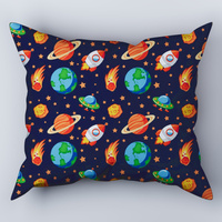 Poszewka bawełniana na jaśka 40x40 | 202cie | granatowo pomarańczowa | planety kosmos