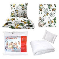 Zestaw pościeli  100x160 + 40x60 + prześcieradło we wzorze 80x160 | 166bia | biała | zwierzęta leśne