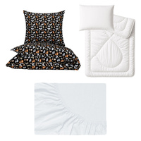Zestaw pościeli  100x160 + 50x60 + prześcieradło jersey 80x160 | 432rud | czarno brązowa | koty