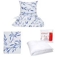 Zestaw pościeli  100x160 + 40x60 + prześcieradło we wzorze 80x160 | 102bgr | biało granatowa | listki gałązki