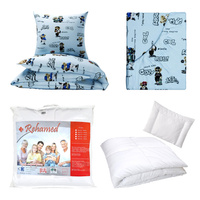 Zestaw pościeli 100x160 + 40x60 + prześcieradło we wzorze 80x160 | 062nie | niebieska | skatepark