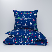 Pościel z kory 140x200 + poszewki na poduszkę 2*70x80 | 327grn | granatowa | świąteczna renifery