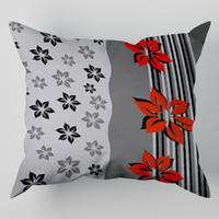 Poszewka z kory 40x40 | 036red | czerwono szara | kwiaty