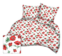 Pościel dla dziecka bawełniana 140x160 + poszewka na poduszkę 70x80 | 126red | biało czerwona | kwiaty maki