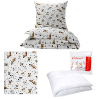 Zestaw pościeli  100x160 + 50x60 + prześcieradło we wzorze 80x160 | 189B3D | biała | pieski