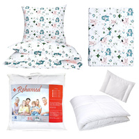 Zestaw pościeli  100x160 + 50x60 + prześcieradło we wzorze 80x160 | 181pas | pastelowa | zwierzątka leśne