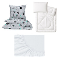 Zestaw pościeli  100x160 + 40x60 + prześcieradło jersey 80x160 | 112mięta | szaro miętowa | koty
