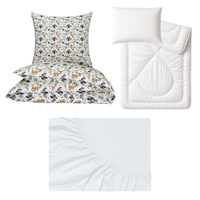 Zestaw pościeli  100x160 + 50x60 + prześcieradło jersey 80x160 | 016bra | biało brązowa | dinozaury