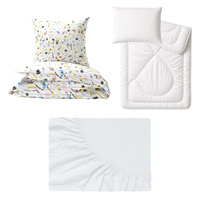 Zestaw pościeli  100x160 + 50x60 + prześcieradło jersey 80x160 | 004pol | biała | motyle kwiaty