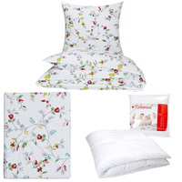 Zestaw pościeli  100x160 + 50x60 + prześcieradło we wzorze 80x160 | 209red | biało czerwona | kwiaty