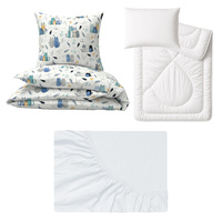 Zestaw pościeli  100x160 + 50x60 + prześcieradło jersey 80x160 | 432nie | biało niebieska | koty pupile