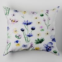 Poszewka flanela 40x40 | 348bia | biała | kwiaty bratki