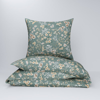 Pościel bawełniana 200x220 + poszewki na poduszkę 2*70x80 | 205zie | szałwiowa | kwiaty