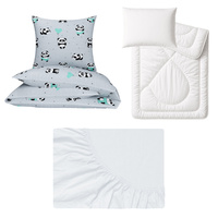 Zestaw pościeli  100x160 + 40x60 + prześcieradło jersey 80x160 | 198Pmi | szaro miętowa | misie panda