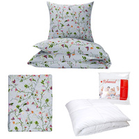 Zestaw pościeli  100x160 + 50x60 + prześcieradło we wzorze 80x160 | 121szary | szara  | kwiaty bluszcz