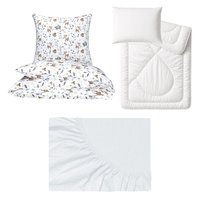 Zestaw pościeli  100x160 + 50x60 + prześcieradło jersey 80x160 | 314miś | biała | zwierzątka leśne