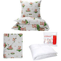 Zestaw pościeli  100x160 + 40x60 + prześcieradło we wzorze 80x160 | 154miś | biała | Calineczka