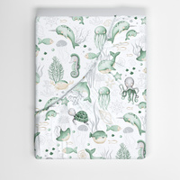 Prześcieradło z gumką do łóżeczka 90x160 bawełniane | 235zie | biało zielona | morski