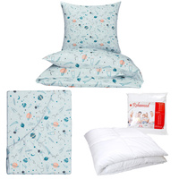 Zestaw pościeli  100x160 + 40x60 + prześcieradło we wzorze 80x160 | 202jas | niebieska | kosmos