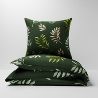 Pościel bawełniana 200x220 + poszewki na poduszkę 2*70x80 | 247but | zielona | liście