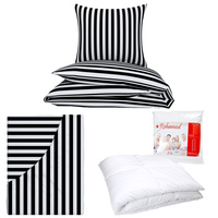 Zestaw pościeli  100x160 + 50x60 + prześcieradło we wzorze 80x160 | 213czr | biało czarna | paski pasy