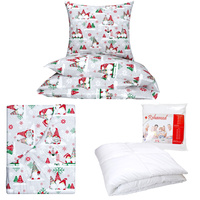 Zestaw pościeli  100x160 + 50x60 + prześcieradło we wzorze 80x160 | 421zie | szara | wzór świąteczny skrzaty