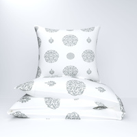 Pościel bawełniana 200x220 + poszewki na poduszkę 2*70x80 | 388bsz | biało szara | ornament