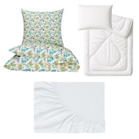 Zestaw pościeli  100x160 + 50x60 + prześcieradło jersey 80x160 | 016zie | biało niebieska | dinozaury