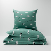 Pościel dla dziecka bawełniana 120x160 + poszewka na poduszkę 50x70 | 486zie | zielona | pojazdy autka