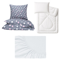 Zestaw pościeli  100x160 + 40x60 + prześcieradło jersey 80x160 | 303Sbe | biało beżowa | misie samoloty