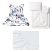 Zestaw pościeli  100x160 + 40x60 + prześcieradło jersey 80x160 | 179swi | biała | świąteczna choinki