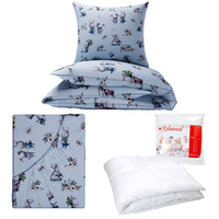 Zestaw pościeli  100x160 + 40x60 + prześcieradło we wzorze 80x160 | 502nie | niebieska | króliczki