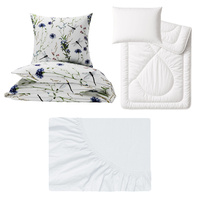 Zestaw pościeli  100x160 + 50x60 + prześcieradło jersey 80x160 | 129kwi | biała | kwiaty ważki