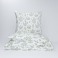 Pościel dla dziecka bawełniana 100x135 + poszewka na poduszkę 50x60 | 102Tzi | biało zielona | trawa i liście