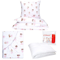 Zestaw pościeli  100x160 + 40x60 + prześcieradło we wzorze 80x160 | 275ROZ | biało różowa | baletnice i nutki