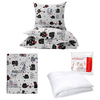 Zestaw pościeli  100x160 + 40x60 + prześcieradło we wzorze 80x160 | 061b-c | biało czerwona | koty