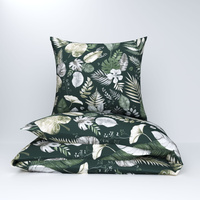 Pościel bawełniana 200x220 + poszewki na poduszkę 2*70x80 | 499but | zielona | liście