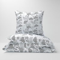 Pościel z kory 140x200 + poszewka na poduszkę 50x60 | 219szary | szara | kwiaty