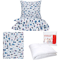 Zestaw pościeli  100x160 + 50x60 + prześcieradło we wzorze 80x160 | 404blu | niebieska | koparki