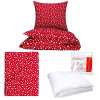 Zestaw pościeli  100x160 + 40x60 + prześcieradło we wzorze 80x160 | 444red | czerwona | serca walentynki