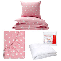 Zestaw pościeli  100x160 + 40x60 + prześcieradło we wzorze 80x160 | 436pud | różowa | korony