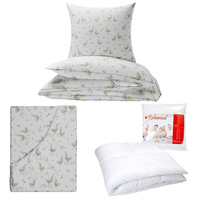 Zestaw pościeli  100x160 + 50x60 + prześcieradło we wzorze 80x160 | 424Gbi | biała | gąski
