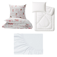 Zestaw pościeli  100x160 + 50x60 + prześcieradło jersey 80x160 | 154Nro | biało różowa | wrózki elfy