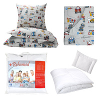 Zestaw pościeli 100x160 + 40x60 + prześcieradło we wzorze 80x160 | 081sza | szara | wyścig