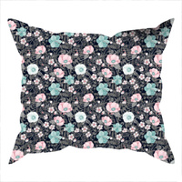 Poszewka bawełniana na jaśka 40x40 | 120mięta | czarna | kwiaty